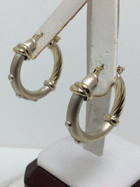 18K  Solid Real White GOLD Matte& Shiny TWISTED HOOP EARRINGS 1''  7.50 GR
